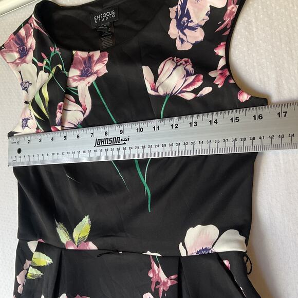 Enfocus Studio Women Dress 6 Black Floral Fit & Flare Sleeveless Knee Length - Picture 5 of 10